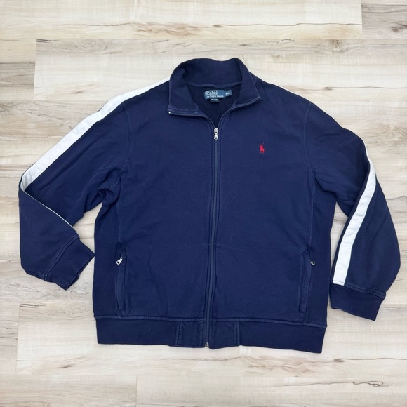 Polo Ralph Lauren Men’s Track Jacket Vintage Navy with White Jacket Sz 2XL - Picture 2 of 6